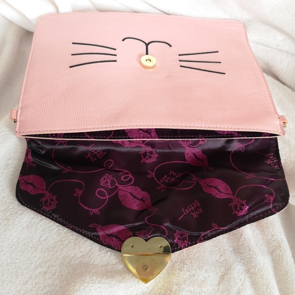 Betsey Johnson Pink Cat Purse Cross-body Flat Clutch Bag - Picture 5 of 7